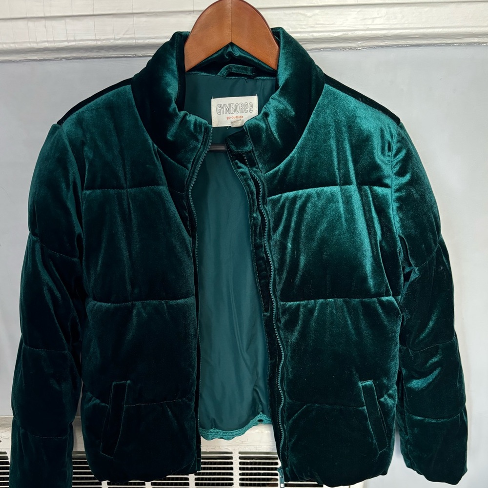 Gymboree kids green velvet bomber jacket size XL 14